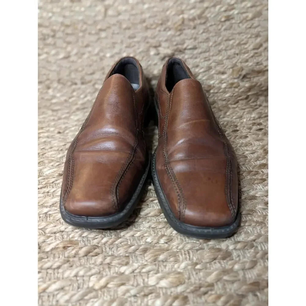 Ecco Helsinki Men's US 13 ,EU 47 Bike Toe Brown Leather Slip On Loafers Shoes